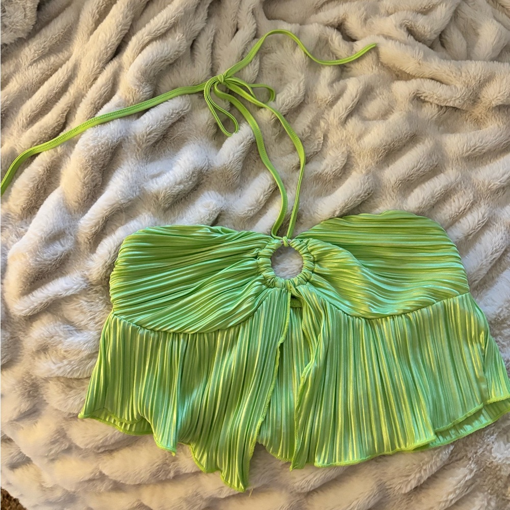 Green Pleated Halter Top